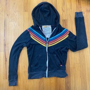 Aviator Nation Sweatshirt Hoodie Charcoal Gray 5 Stripe Size S Zip-Up Retro